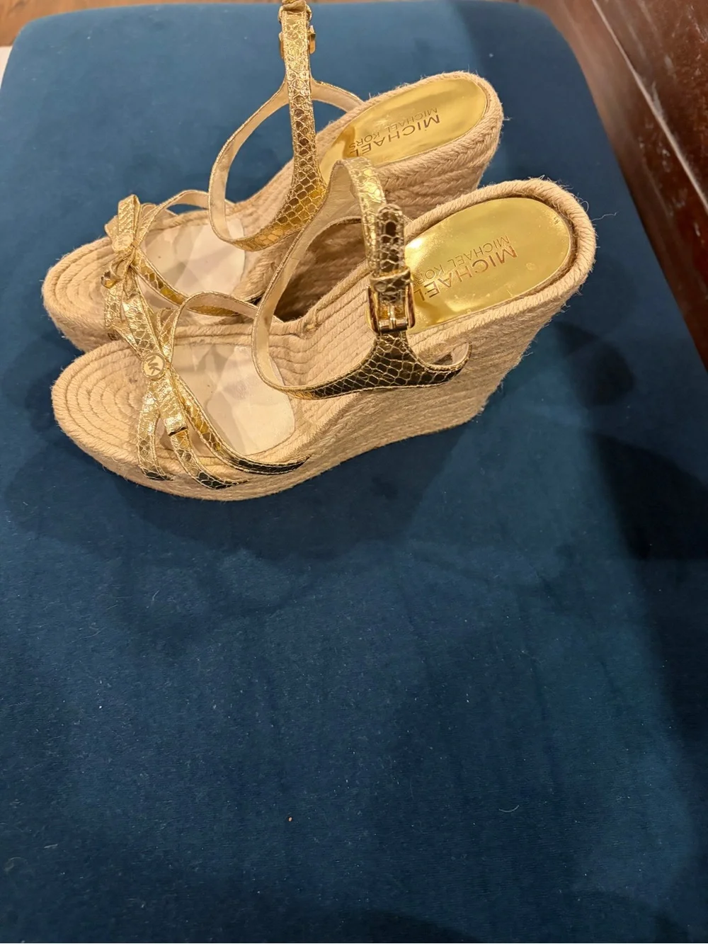 Michael Kors Metallic Gold Espadrille Wedge Sandals